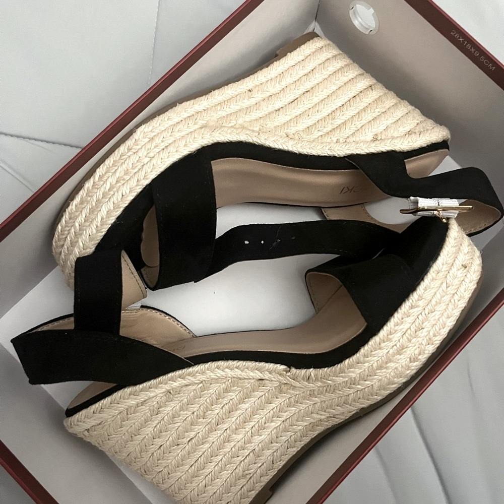 Black Wedge Platform Sandals - Ankle Strap Open Toe
